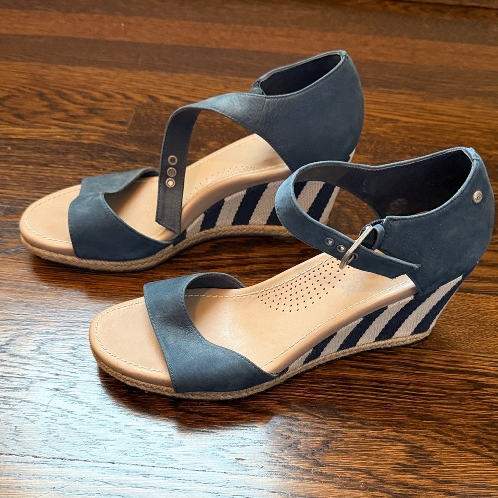 UGG Navy and Tan Wedge Sandals